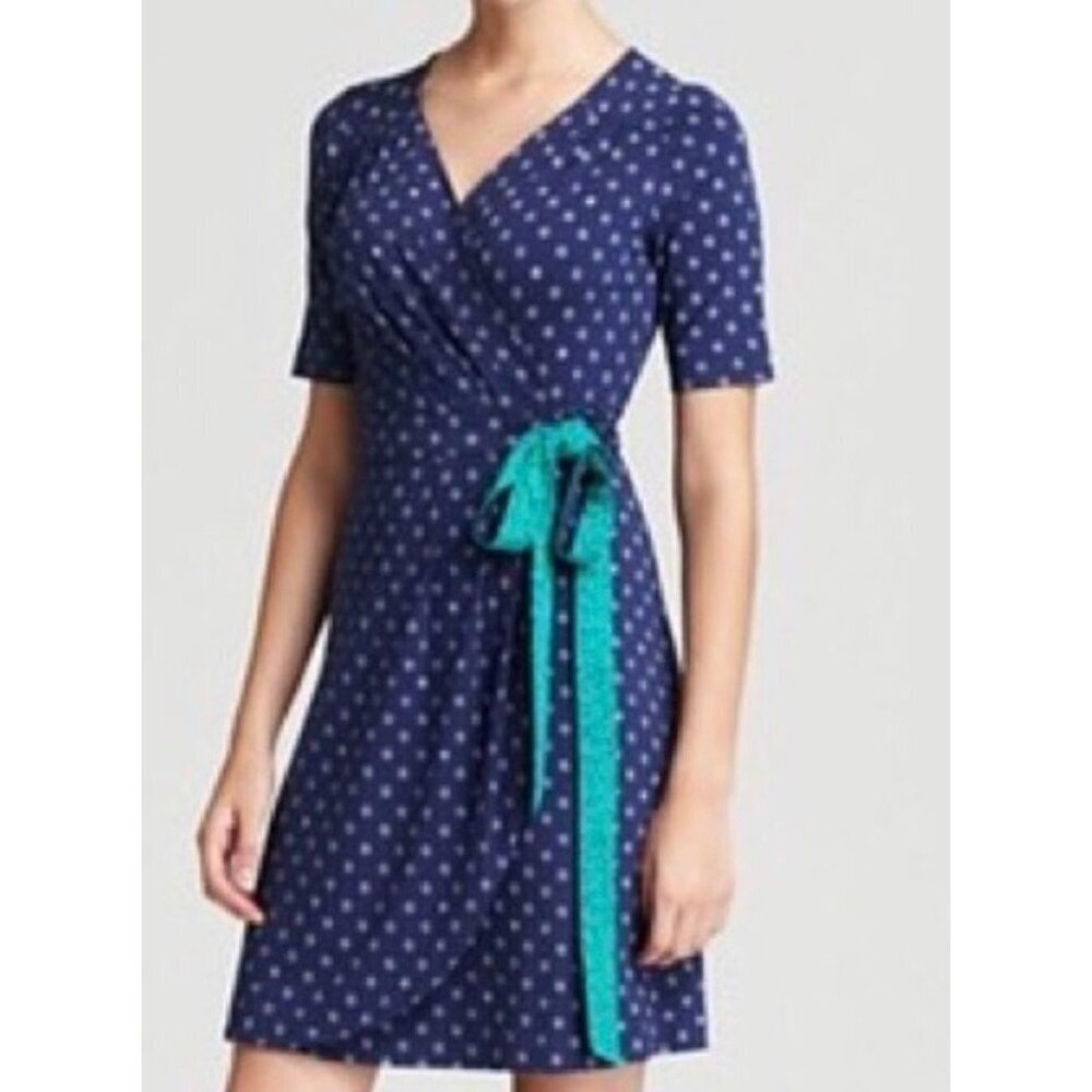 Lilly Pulitzer Arina Wrap Dress Short Sleeve Navy White Green‎ Pins Buttons XS